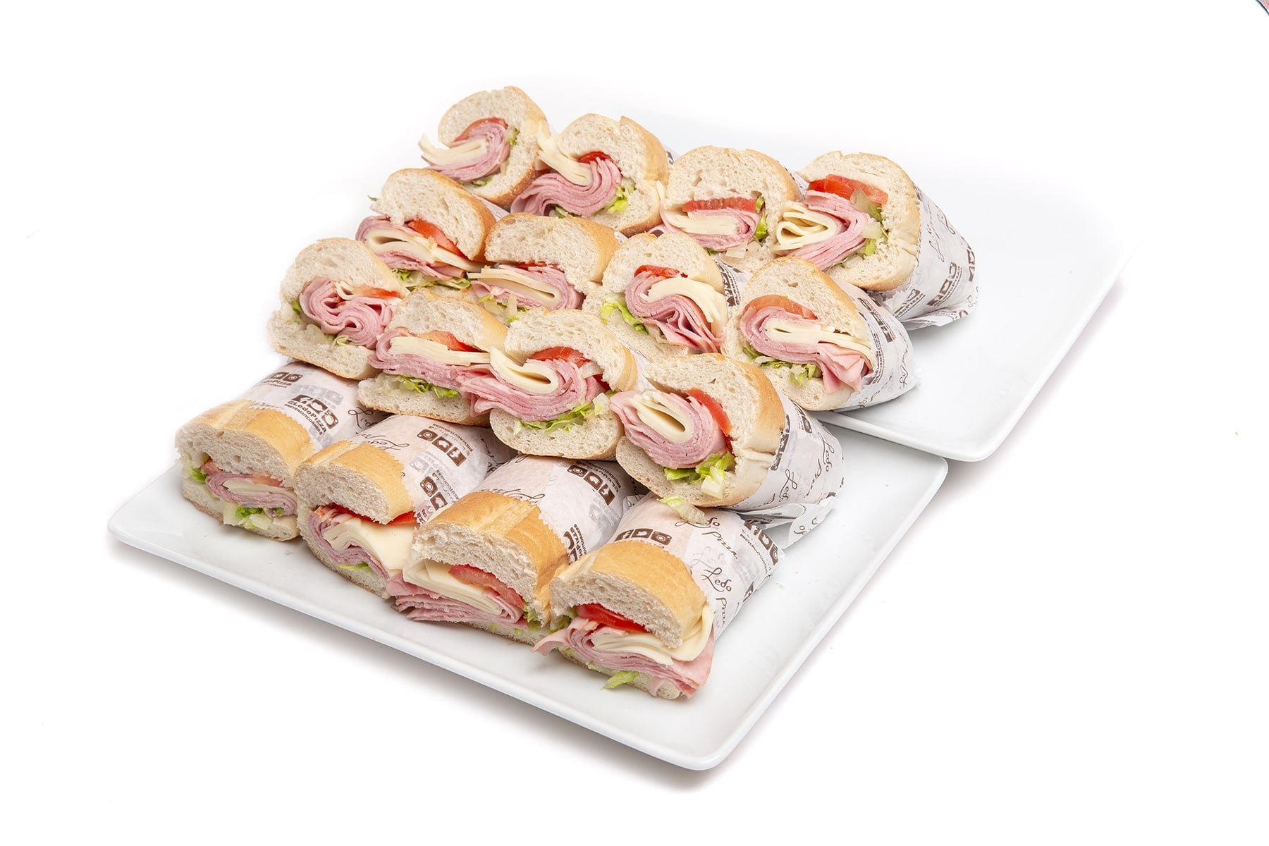 Ledo Pizza sub platter with sliced deli sandwiches