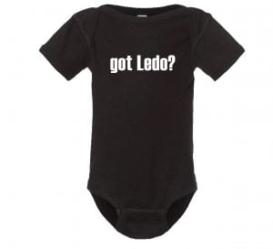 Baby "got Ledo?" onesie in black