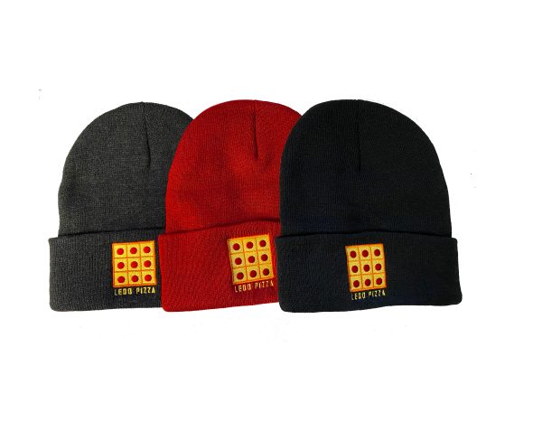 3 Ledo Pizza Emoji Beanies in Gray, Red and Black