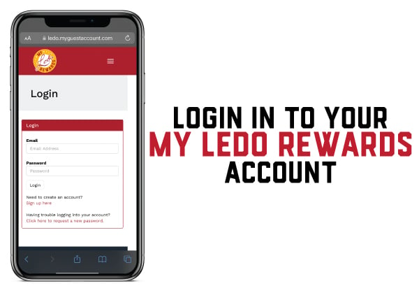 Mobile Screenshot showing how to login to your My Ledo Rewards Account