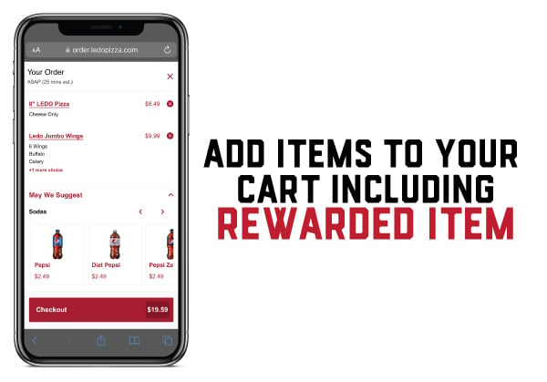 Mobile screenshot demonstrating how to add reward items to your cart