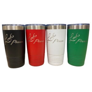 Black, red, white, and green Ledo Pizza Insulated Tumblers
