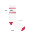 White Ledo Pizza Logo Socks labeled with ribbing, compression, and cushion
