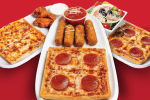 Image showing 6" Pepperoni Pizza with Cheese Sticks, Wings and Salad