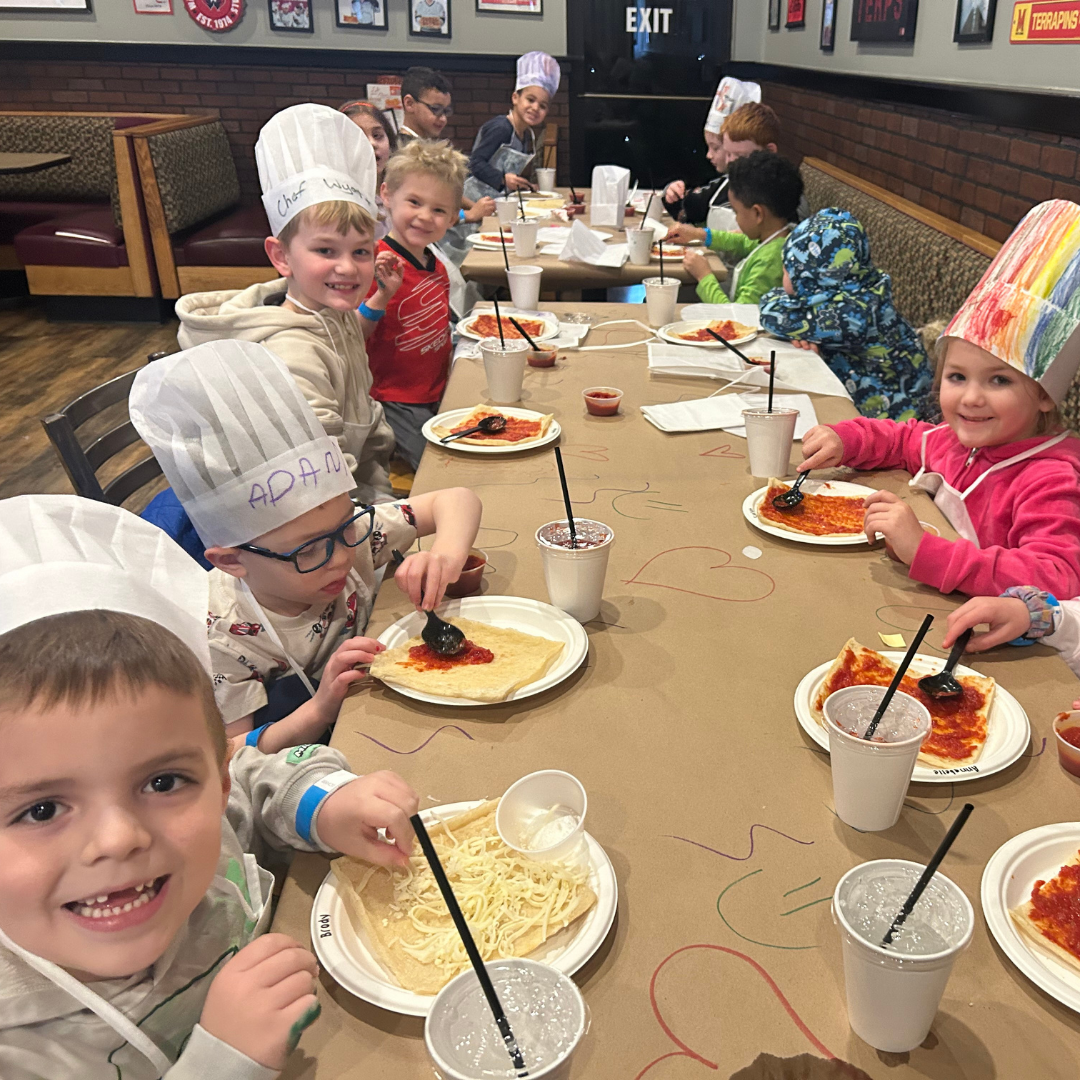 Make Your Own Pizza Parties Children making their own pizzas at a birthday party at Ledo Pizza Crofton